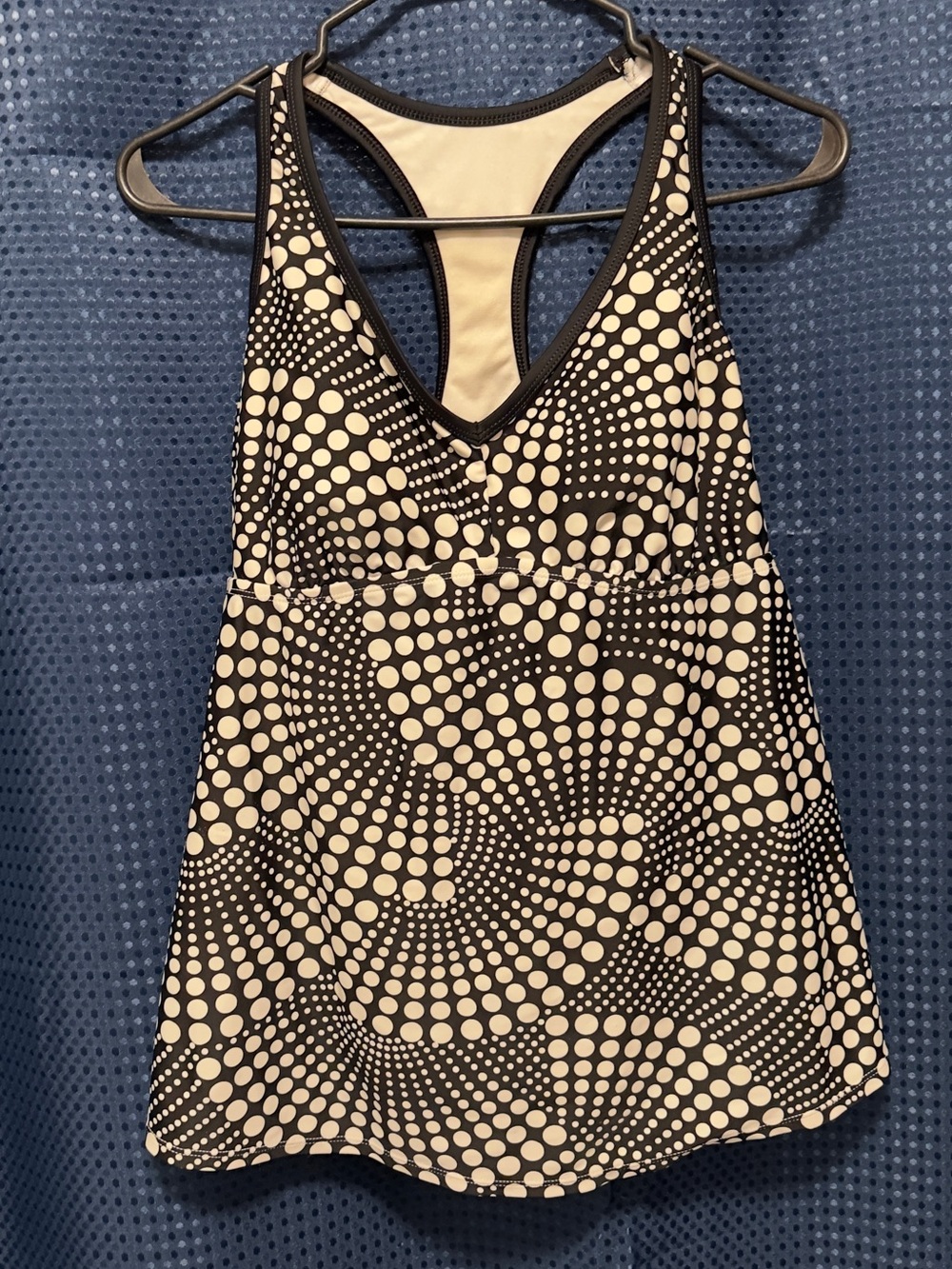 Women’s Racerback Tankini Top Black & White Dot Print